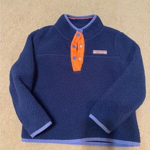 Vineyard Vines Kids Blue Fleece Sweater with Orange Trim